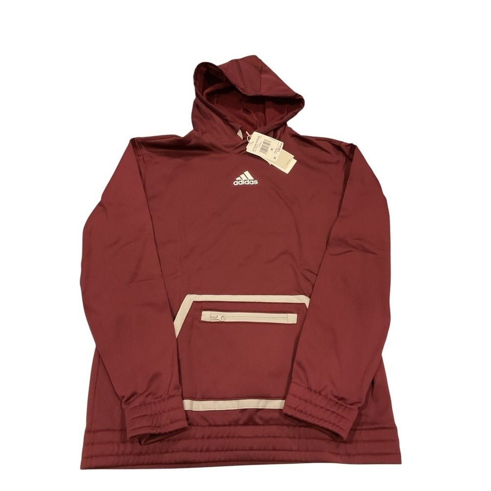 Adidas Team Hoodie Mens Medium Maroon Burgundy Zippered Pocket Sweatshirt NEW